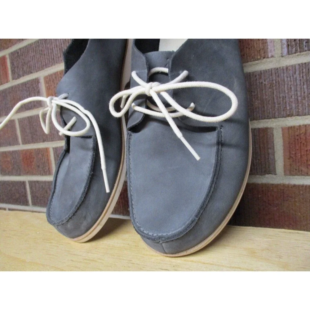 Olukai Men Holokai Gray Leather Boat Shoes Lace Up Casual 10279-6C6C Size 10